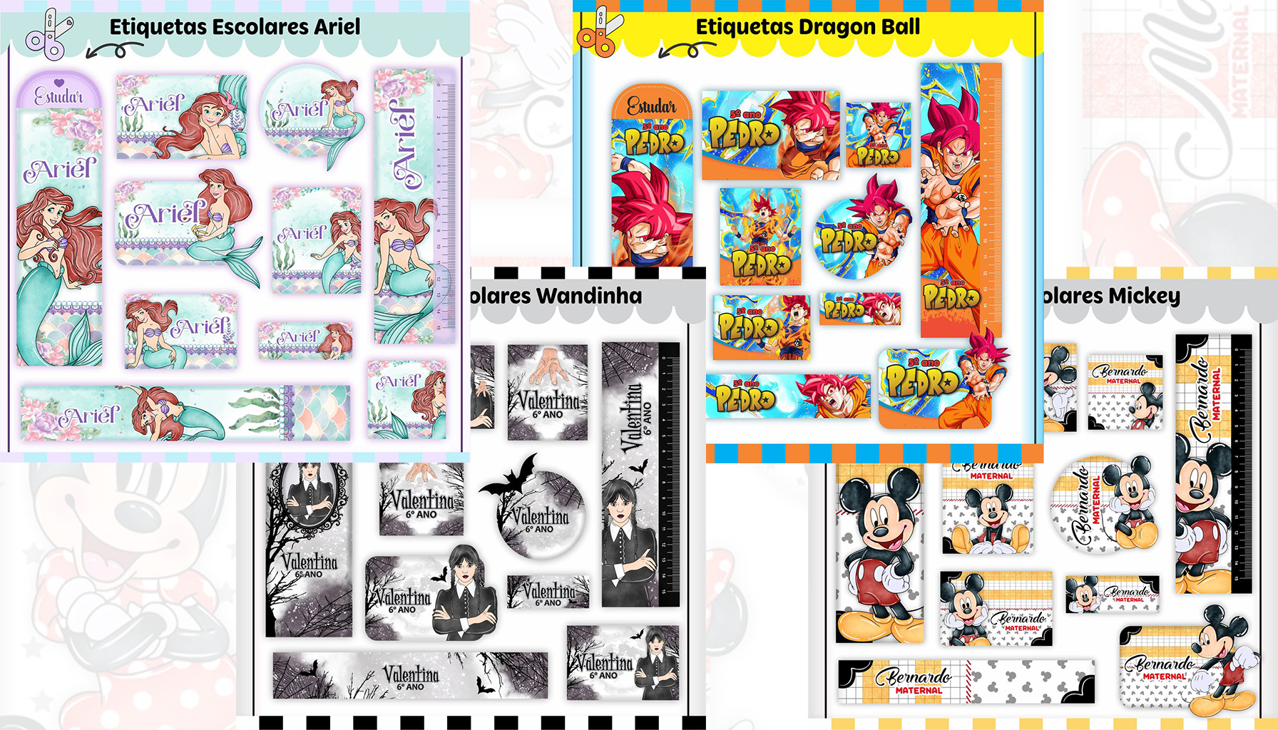 Etiquetas escolares aplicadas